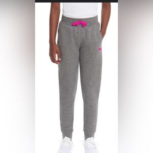Kids Puma Grey Joggers with Pink logo & drawstring in Like new condition size 6